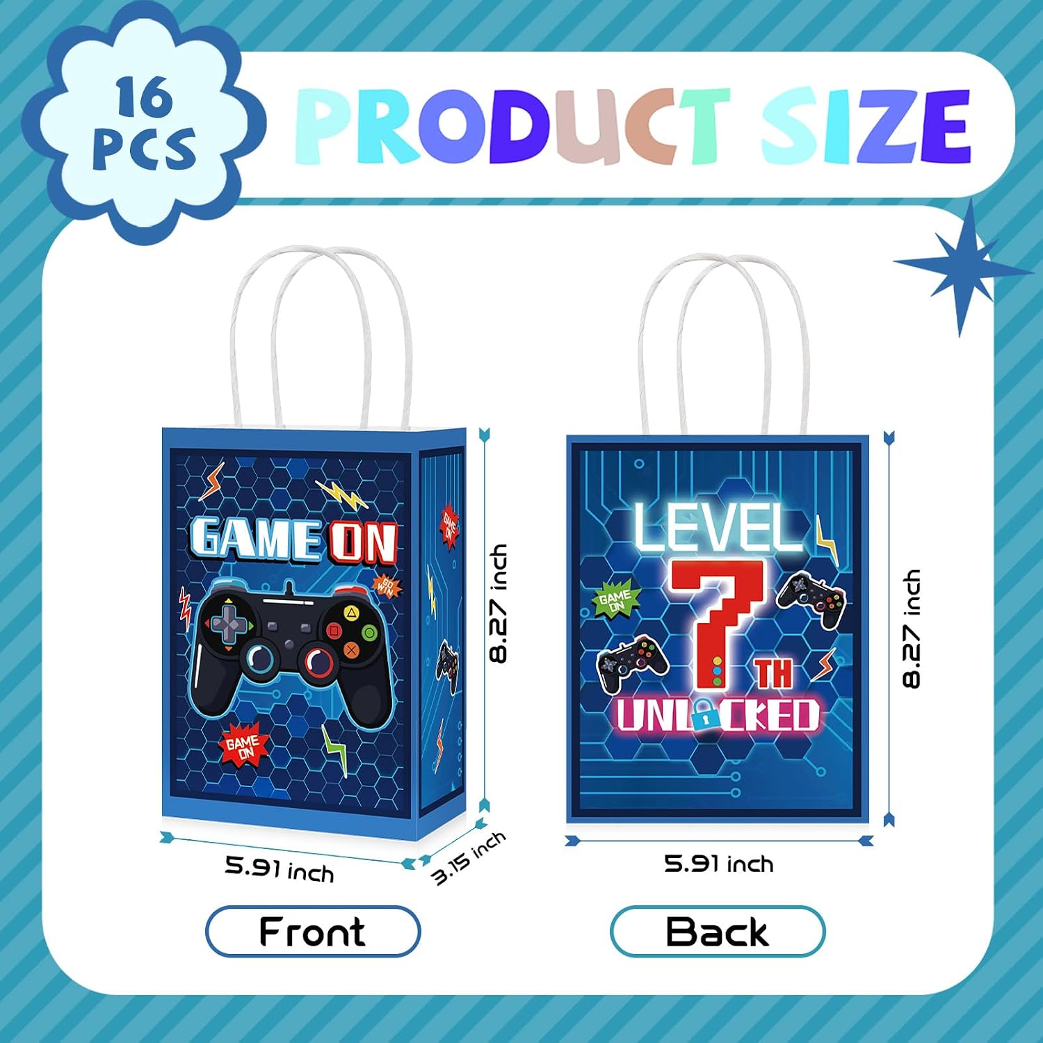 16Pcs 7th Video Game Birthday Party Favor Bags Blue Level 7 Goodie Bags image 3