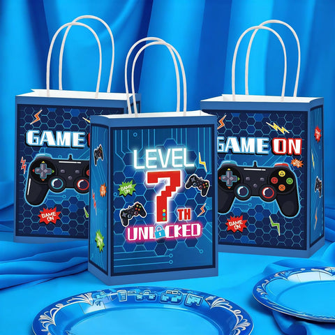 16Pcs 7th Video Game Birthday Party Favor Bags Blue Level 7 Goodie Bags image 4