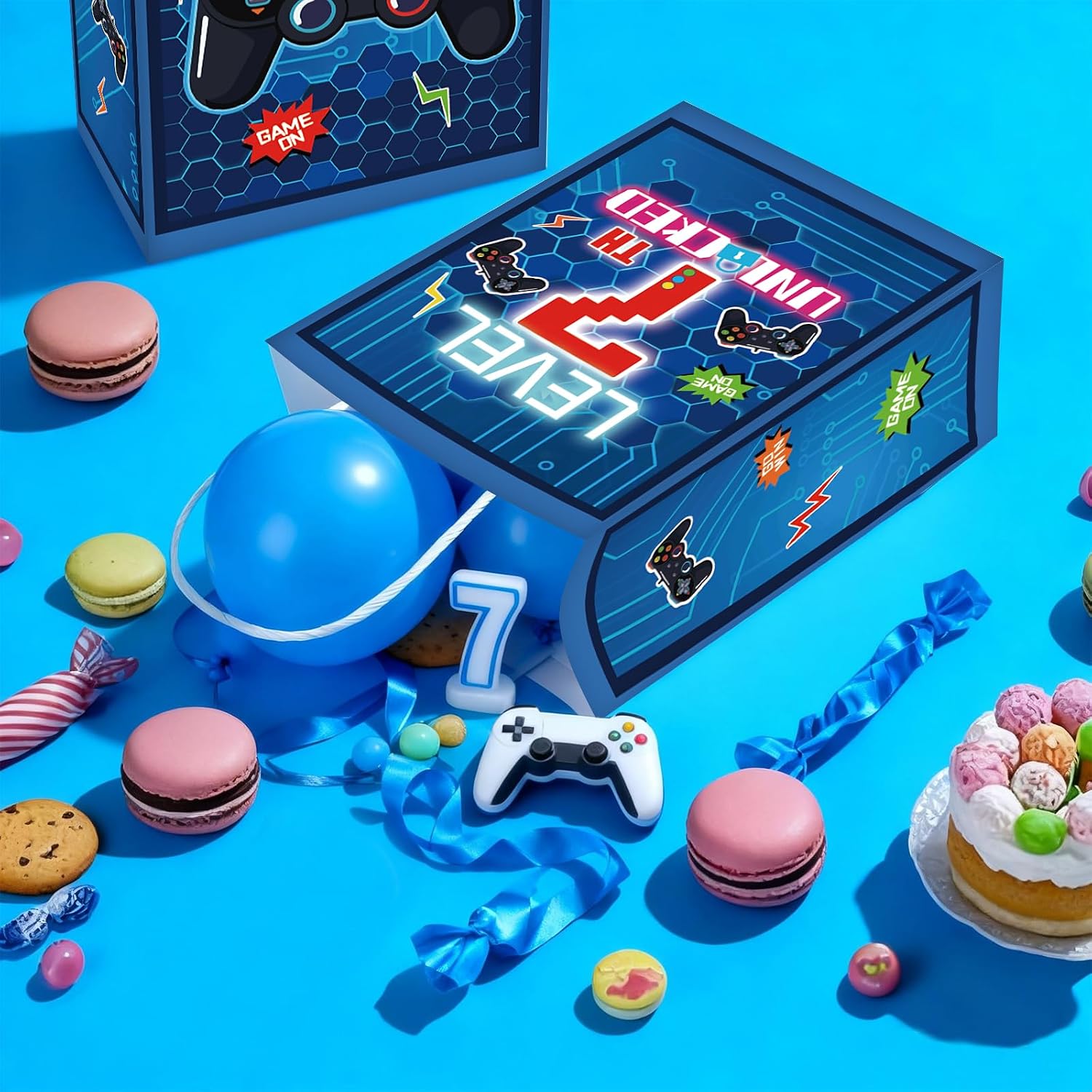 16Pcs 7th Video Game Birthday Party Favor Bags Blue Level 7 Goodie Bags image 5
