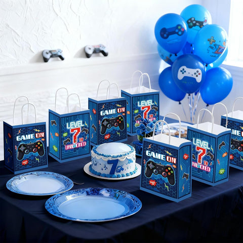 16Pcs 7th Video Game Birthday Party Favor Bags Blue Level 7 Goodie Bags image 6