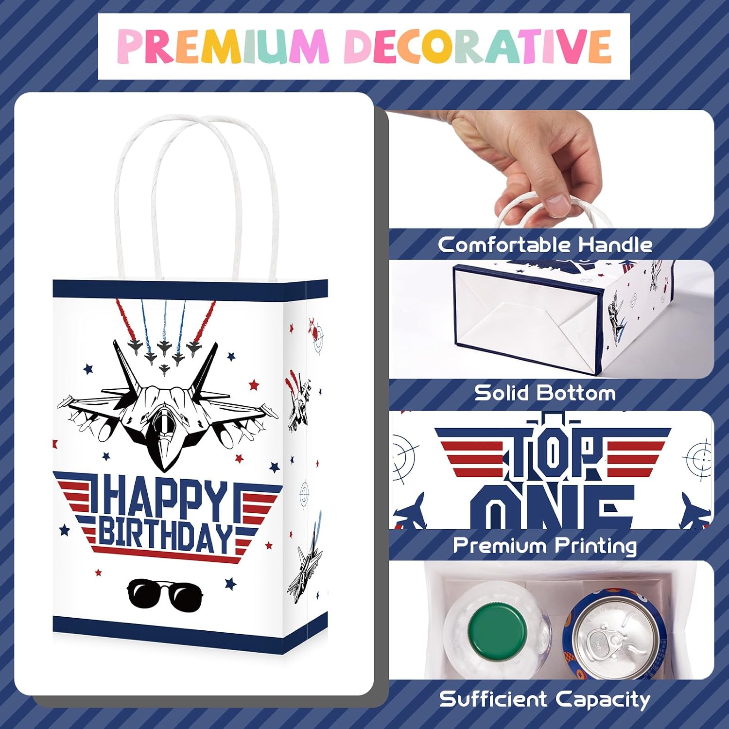 16Pcs Airplane 1st Birthday Party Favor Bags Fighter Jet Top One Goodie Bags - Grencian