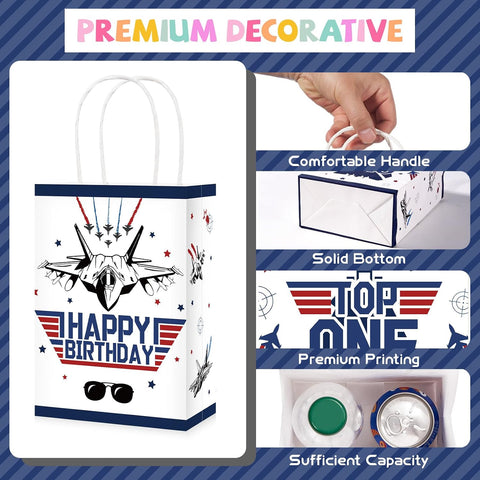 16Pcs Airplane 1st Birthday Party Favor Bags Fighter Jet Top One Goodie Bags - Grencian
