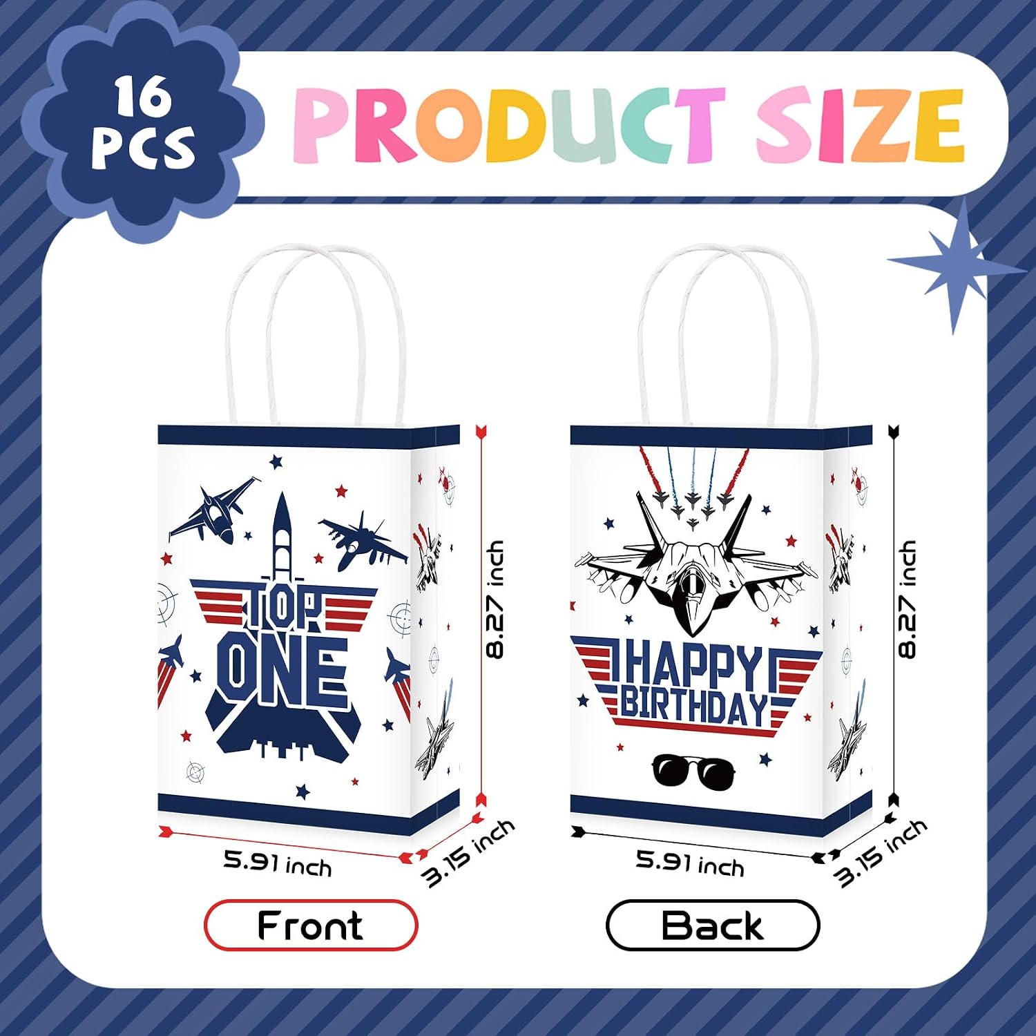 16Pcs Airplane 1st Birthday Party Favor Bags Fighter Jet Top One Goodie Bags - Grencian