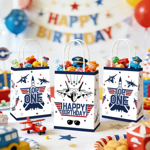 16Pcs Airplane 1st Birthday Party Favor Bags Fighter Jet Top One Goodie Bags - Grencian
