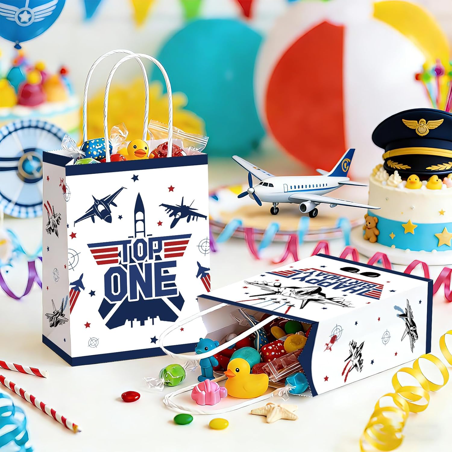 16Pcs Airplane 1st Birthday Party Favor Bags Fighter Jet Top One Goodie Bags - Grencian