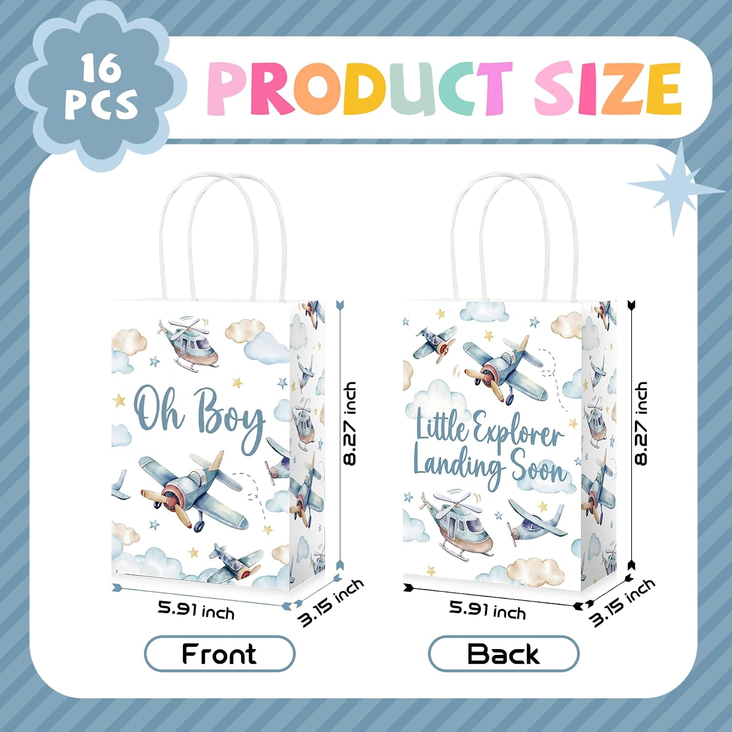 16Pcs Airplane Baby Shower Party Favor Bags Little Explorer Goodie Bags image 3