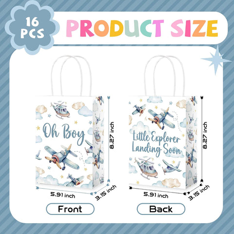 16Pcs Airplane Baby Shower Party Favor Bags Little Explorer Goodie Bags image 3