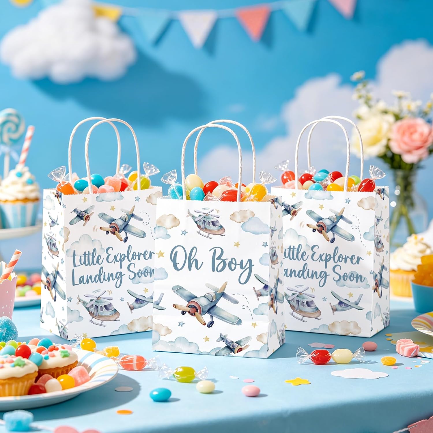 16Pcs Airplane Baby Shower Party Favor Bags Little Explorer Goodie Bags image 4