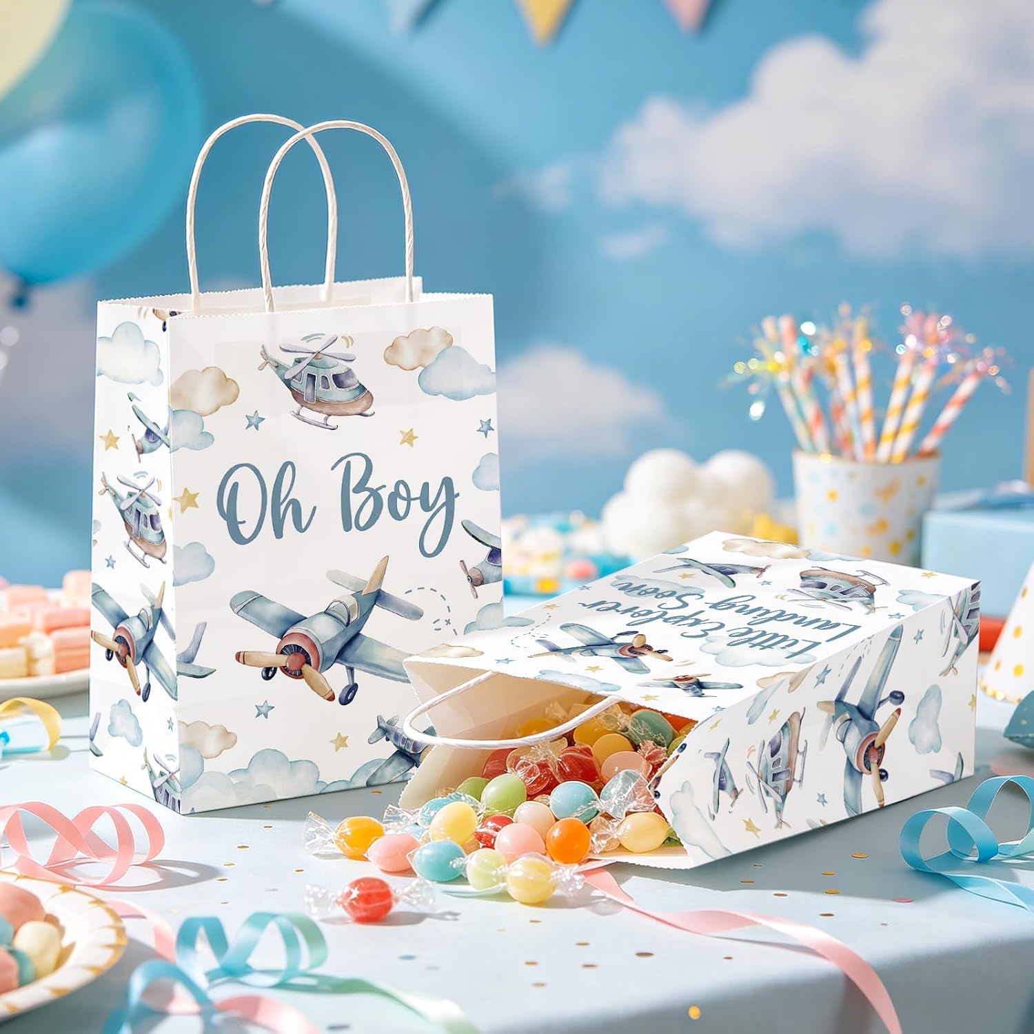 16Pcs Airplane Baby Shower Party Favor Bags Little Explorer Goodie Bags image 5
