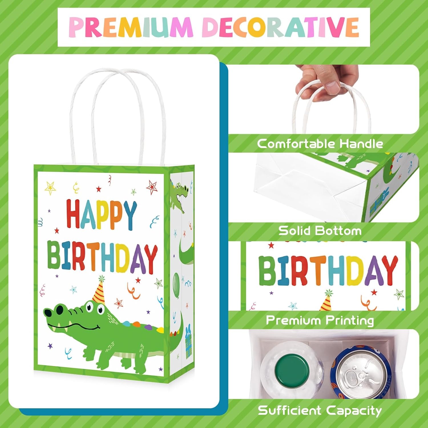 16Pcs Alligator Birthday Party Favor Bags Reptile Crocodile Snip Champ Goodie Bags - Grencian