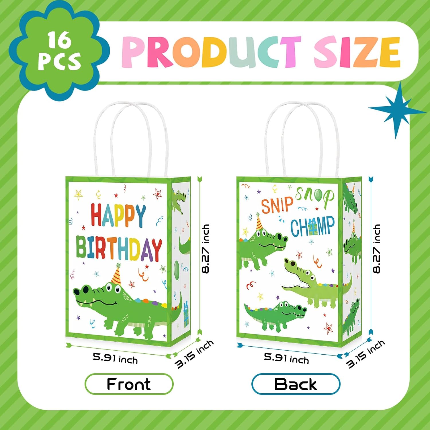 16Pcs Alligator Birthday Party Favor Bags Reptile Crocodile Snip Champ Goodie Bags - Grencian