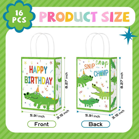 16Pcs Alligator Birthday Party Favor Bags Reptile Crocodile Snip Champ Goodie Bags - Grencian