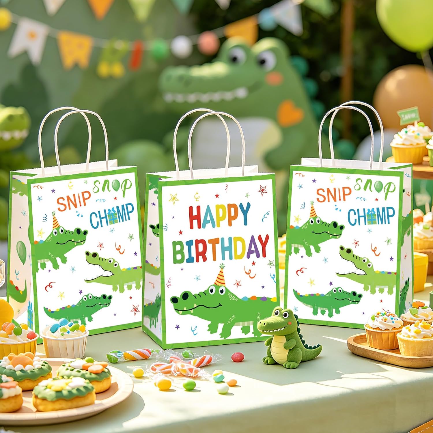 16Pcs Alligator Birthday Party Favor Bags Reptile Crocodile Snip Champ Goodie Bags - Grencian