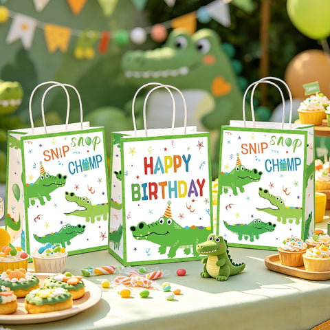 16Pcs Alligator Birthday Party Favor Bags Reptile Crocodile Snip Champ Goodie Bags - Grencian