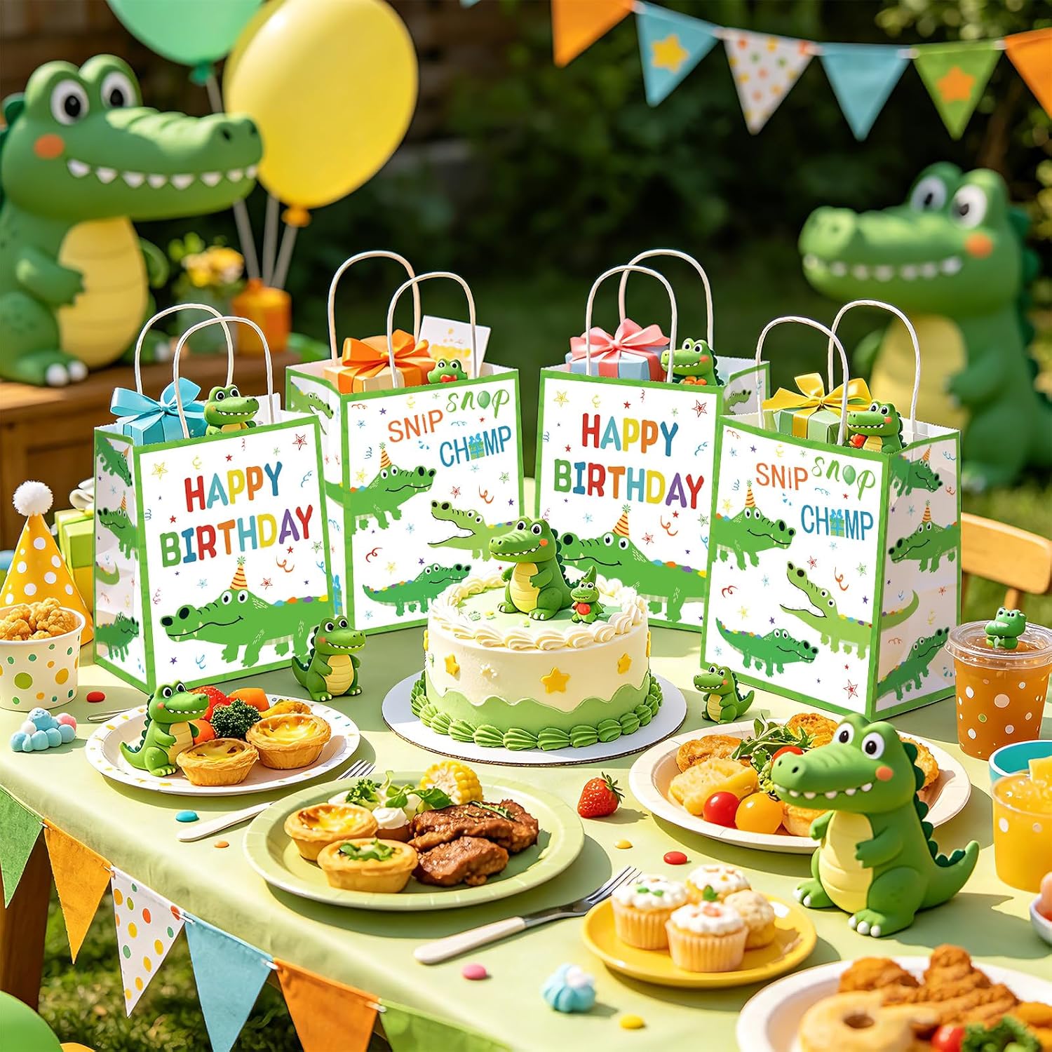 16Pcs Alligator Birthday Party Favor Bags Reptile Crocodile Snip Champ Goodie Bags - Grencian