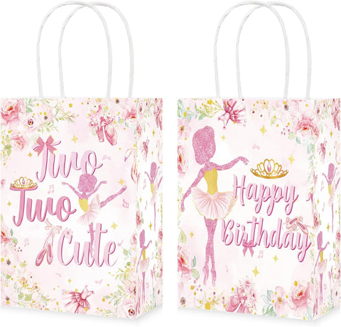 16Pcs Ballerina 2nd Birthday Party Favor Bags Pink Ballet Tutu Goodie Bags - Grencian