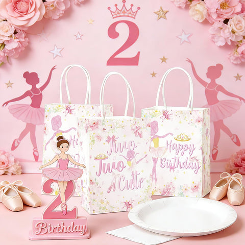 16Pcs Ballerina 2nd Birthday Party Favor Bags Pink Ballet Tutu Goodie Bags - Grencian