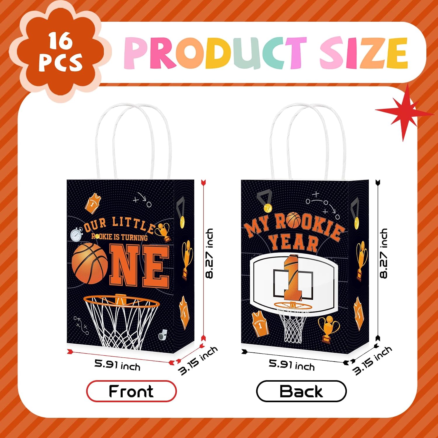16Pcs Basketball 1st Birthday Party Favor Bags My Rookie Year Goodie Bags image 2