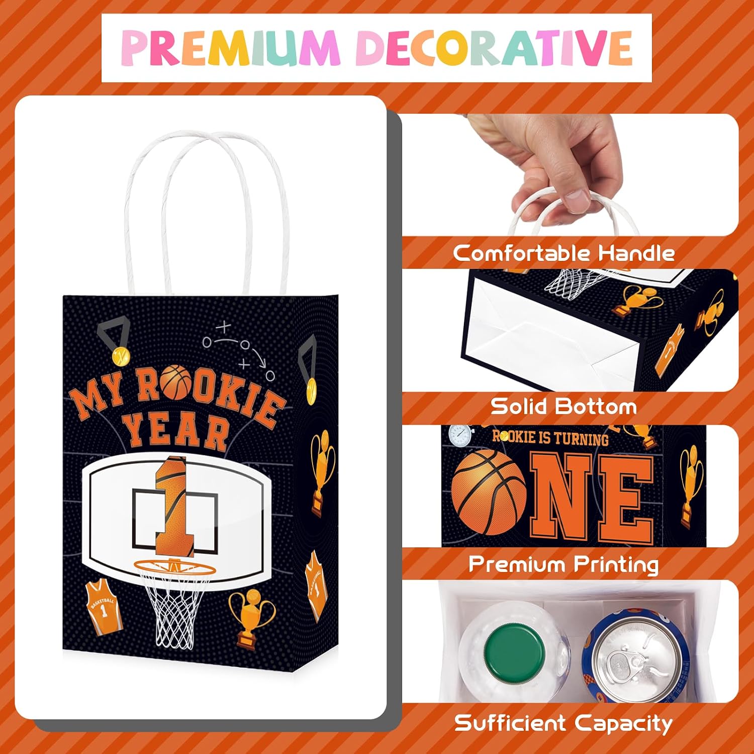 16Pcs Basketball 1st Birthday Party Favor Bags My Rookie Year Goodie Bags image 3