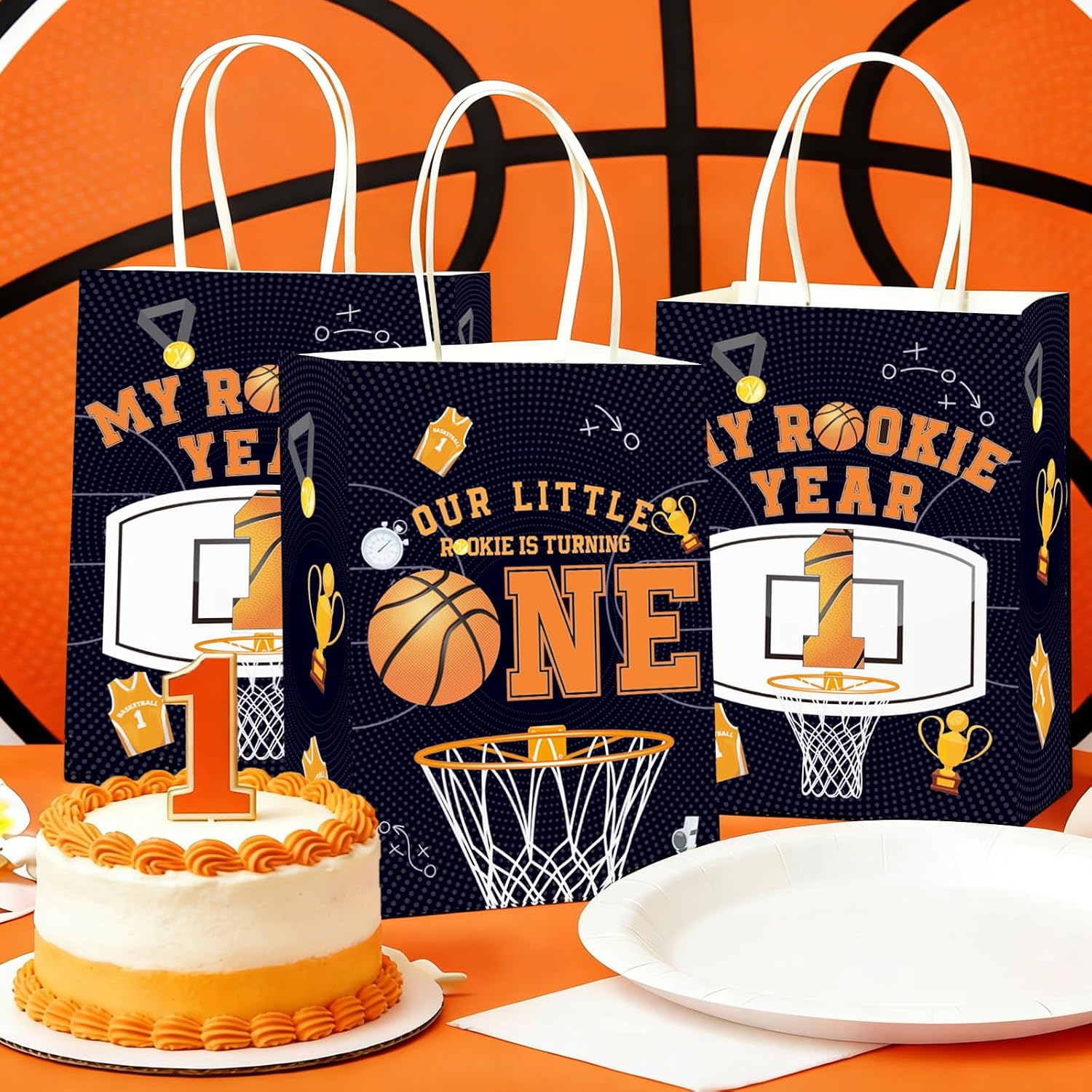 16Pcs Basketball 1st Birthday Party Favor Bags My Rookie Year Goodie Bags image 4