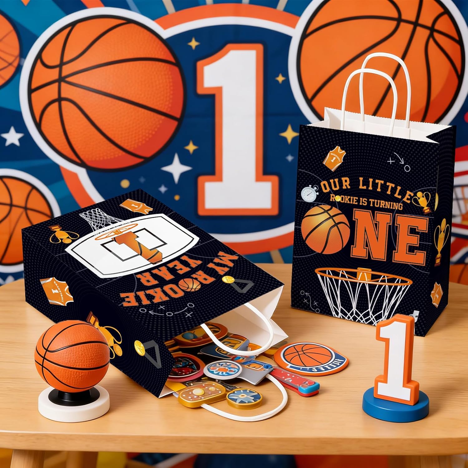 16Pcs Basketball 1st Birthday Party Favor Bags My Rookie Year Goodie Bags image 5