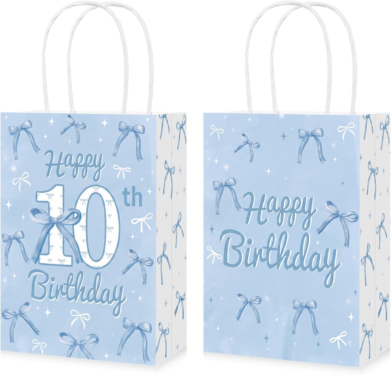 16Pcs Blue Bow 10th Birthday Party Favor Bags Cute Bow Goodie Bags image 1