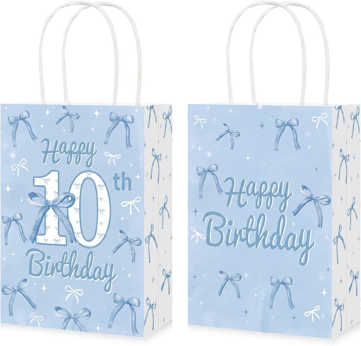 16Pcs Blue Bow 10th Birthday Party Favor Bags Cute Bow Goodie Bags image 1