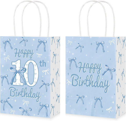16Pcs Blue Bow 10th Birthday Party Favor Bags Cute Bow Goodie Bags image 1