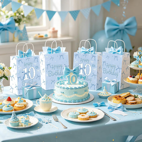 16Pcs Blue Bow 10th Birthday Party Favor Bags Cute Bow Goodie Bags image 6
