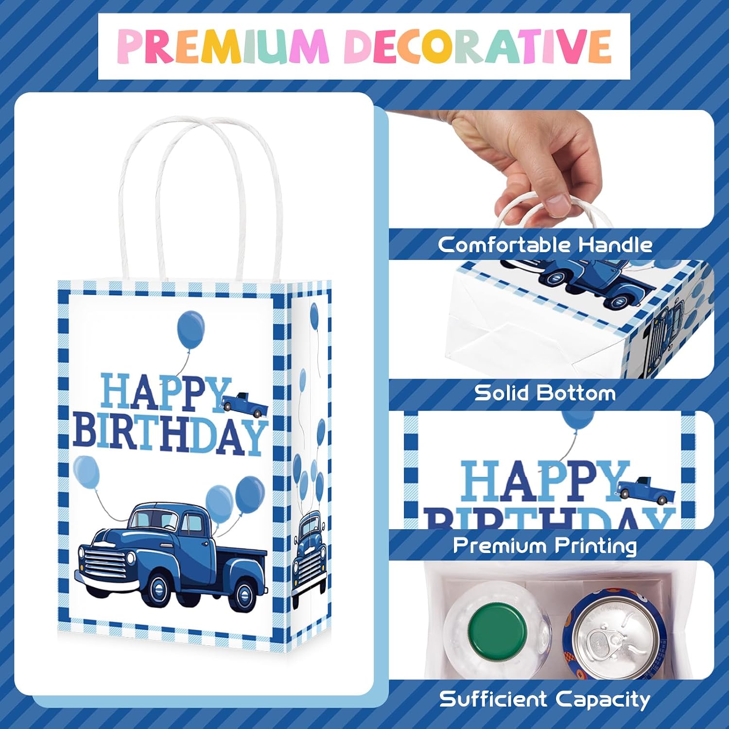 16Pcs Blue Truck Birthday Party Favor Bags Beep Beep Goodie Bags image 2