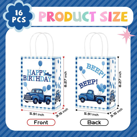 16Pcs Blue Truck Birthday Party Favor Bags Beep Beep Goodie Bags image 3