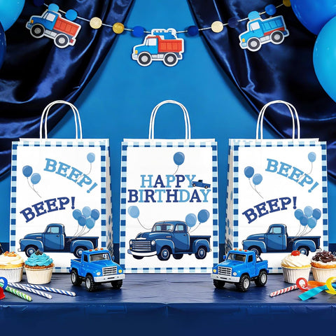 16Pcs Blue Truck Birthday Party Favor Bags Beep Beep Goodie Bags image 4