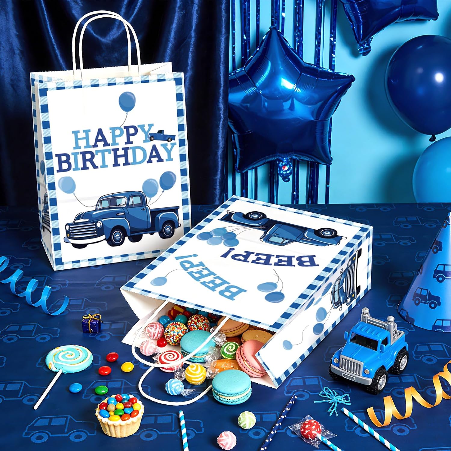 16Pcs Blue Truck Birthday Party Favor Bags Beep Beep Goodie Bags image 5