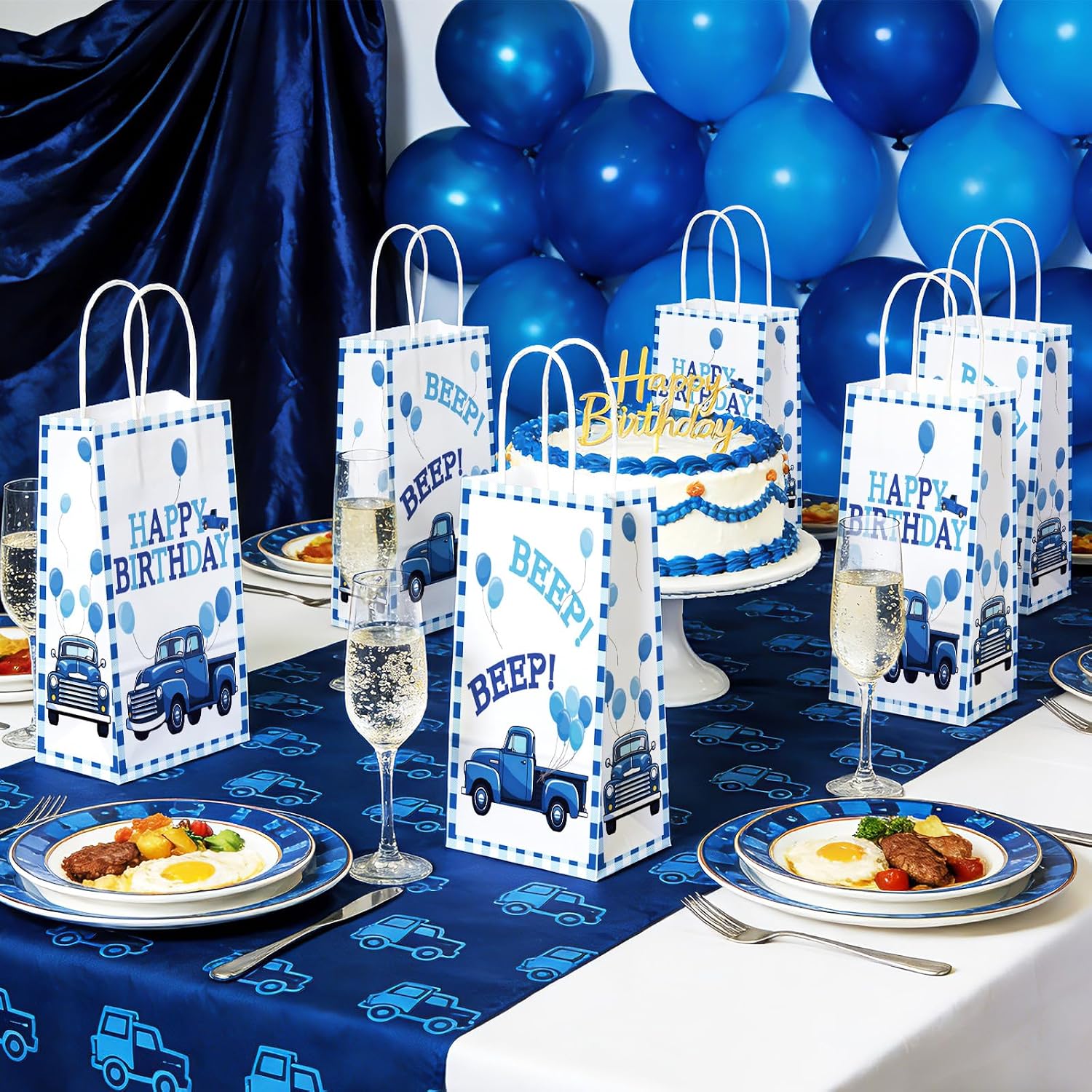 16Pcs Blue Truck Birthday Party Favor Bags Beep Beep Goodie Bags image 6