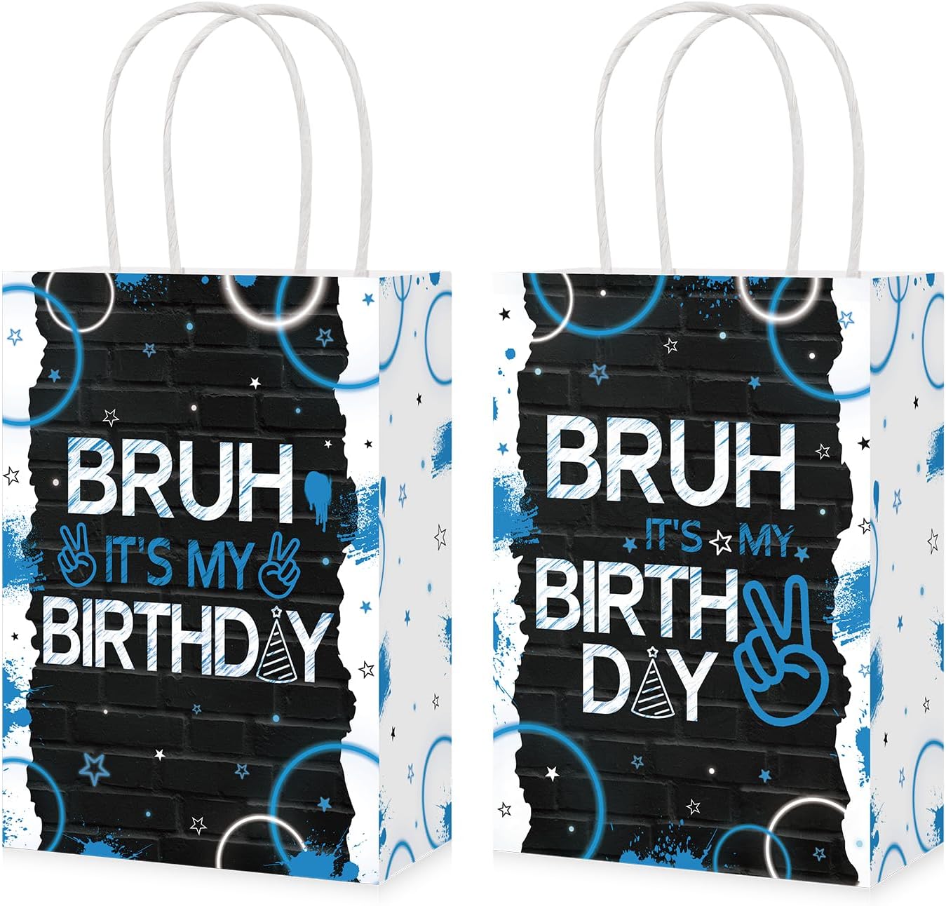 16Pcs Bruh It's My Birthday Party Favor Bags Black Blue Goodie Bags image 1