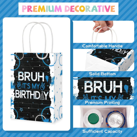 16Pcs Bruh It's My Birthday Party Favor Bags Black Blue Goodie Bags image 2