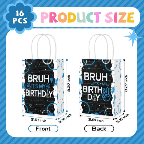 16Pcs Bruh It's My Birthday Party Favor Bags Black Blue Goodie Bags image 3