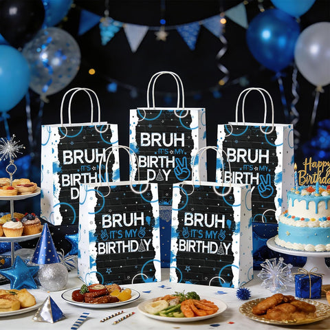 16Pcs Bruh It's My Birthday Party Favor Bags Black Blue Goodie Bags image 6