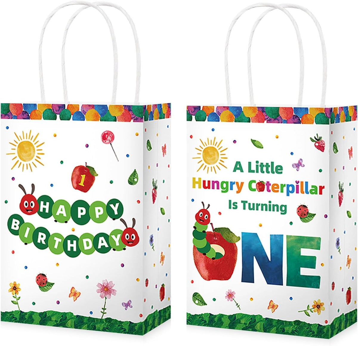 16Pcs Caterpillar 1st Birthday Party Favor Bags Hungry Insect Goodie Bags image 1