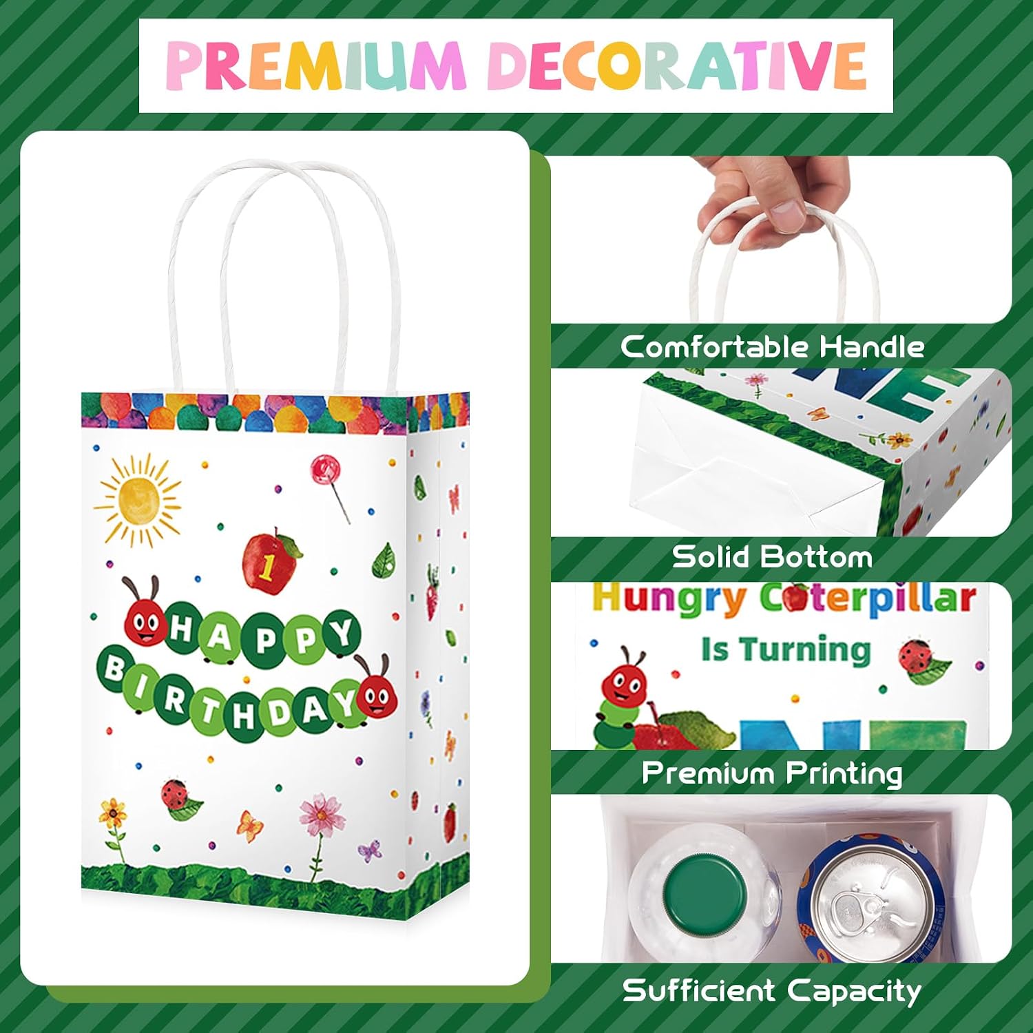 16Pcs Caterpillar 1st Birthday Party Favor Bags Hungry Insect Goodie Bags image 2