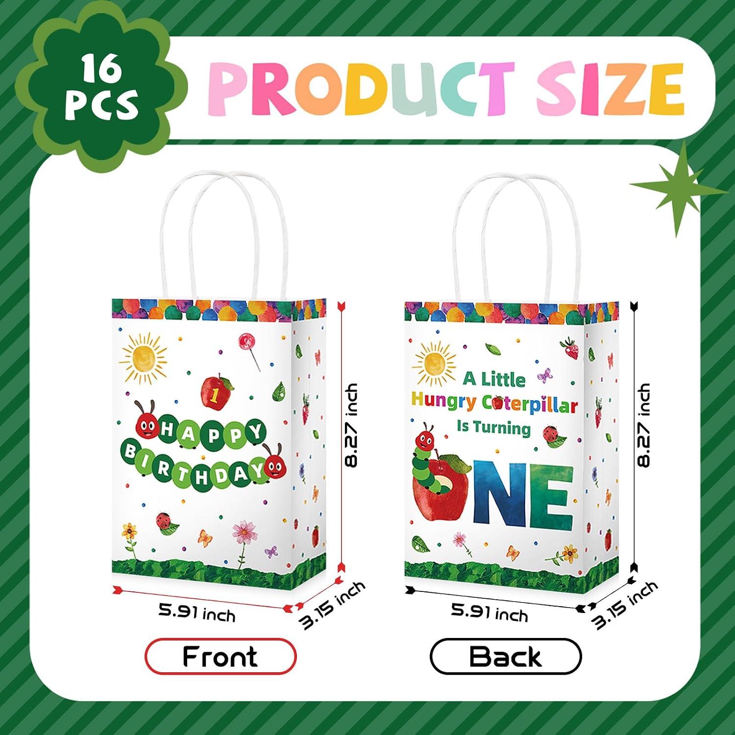 16Pcs Caterpillar 1st Birthday Party Favor Bags Hungry Insect Goodie Bags image 3