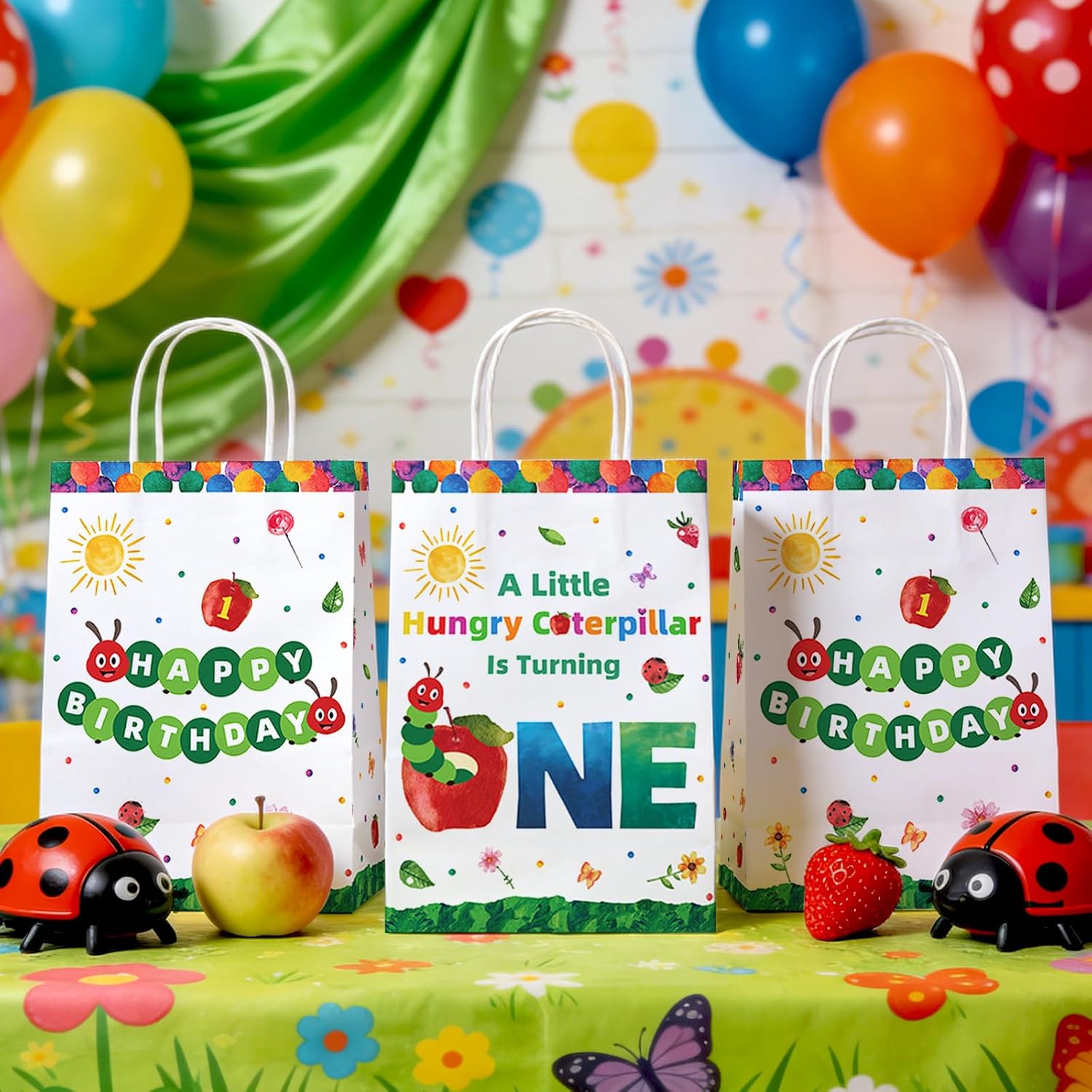 16Pcs Caterpillar 1st Birthday Party Favor Bags Hungry Insect Goodie Bags image 4