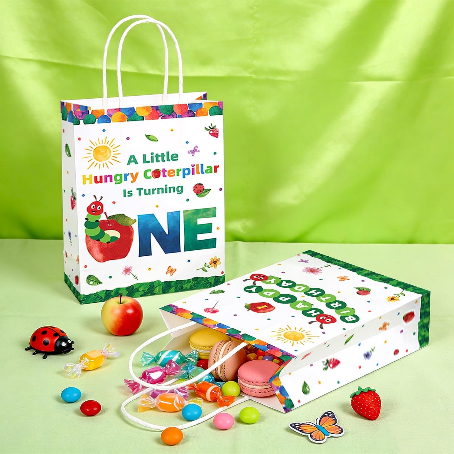 16Pcs Caterpillar 1st Birthday Party Favor Bags Hungry Insect Goodie Bags image 5