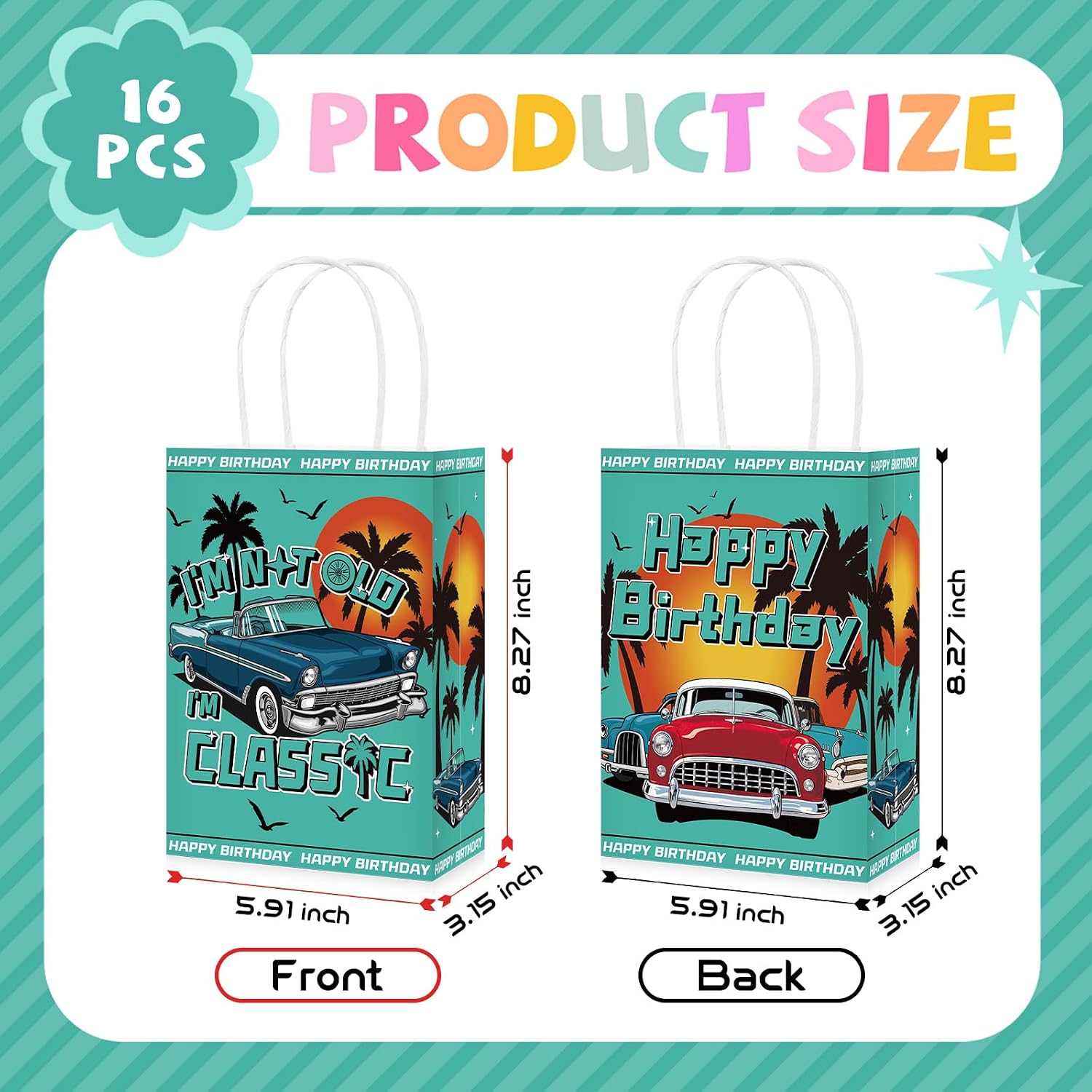 16Pcs Classic Car Birthday Party Favor Bags Vintage I Am Not Old Goodie Bags image 3