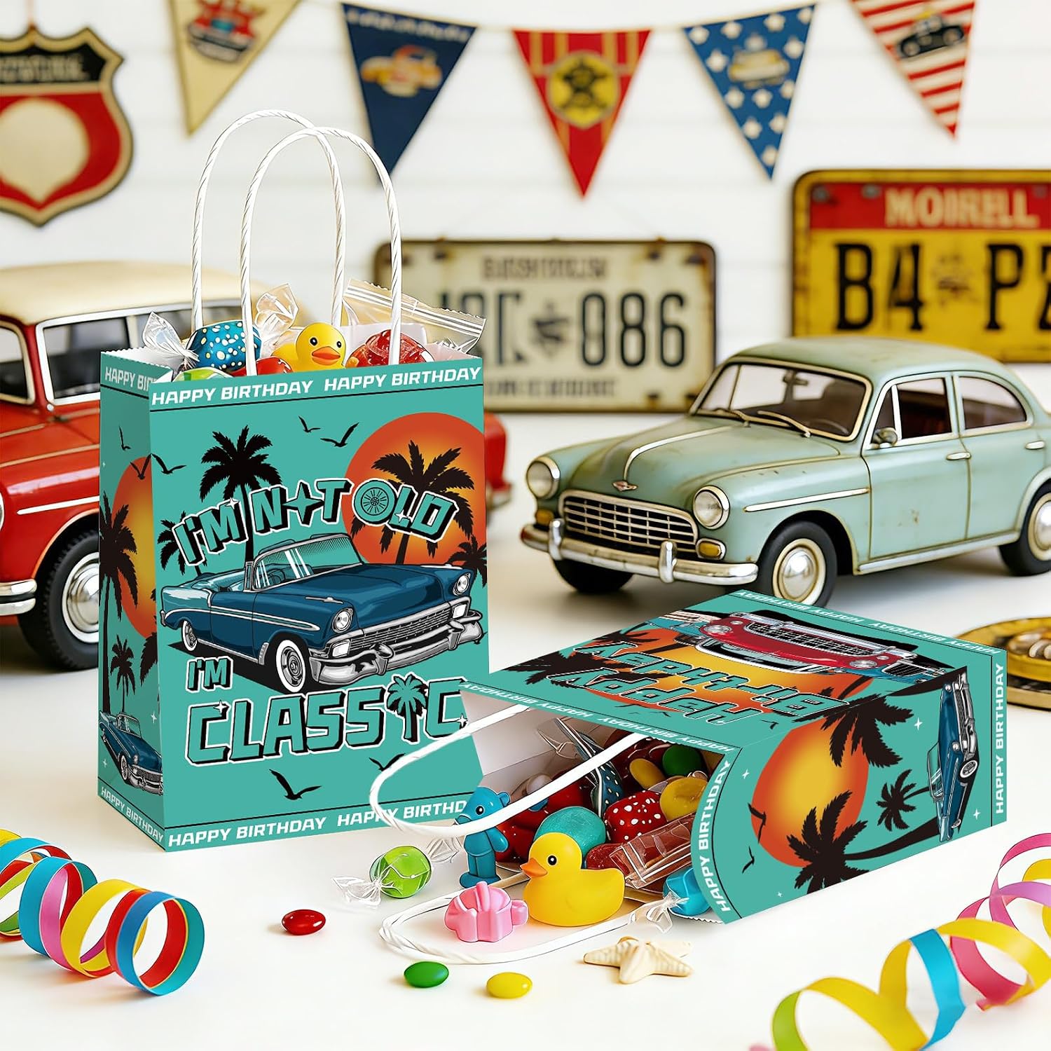 16Pcs Classic Car Birthday Party Favor Bags Vintage I Am Not Old Goodie Bags image 5