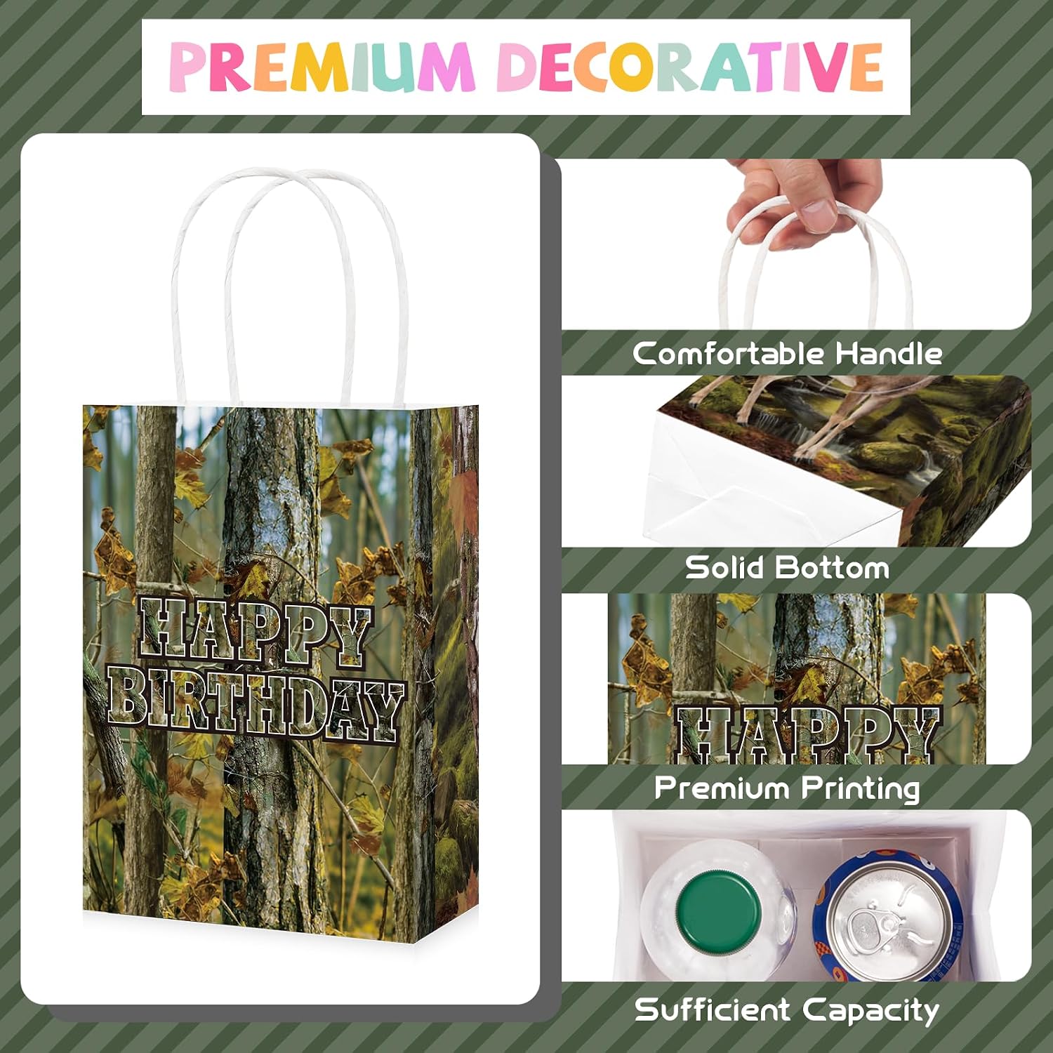 16Pcs Deer Hunting Birthday Party Favor Bags Camo Forest Goodie Bags - Grencian