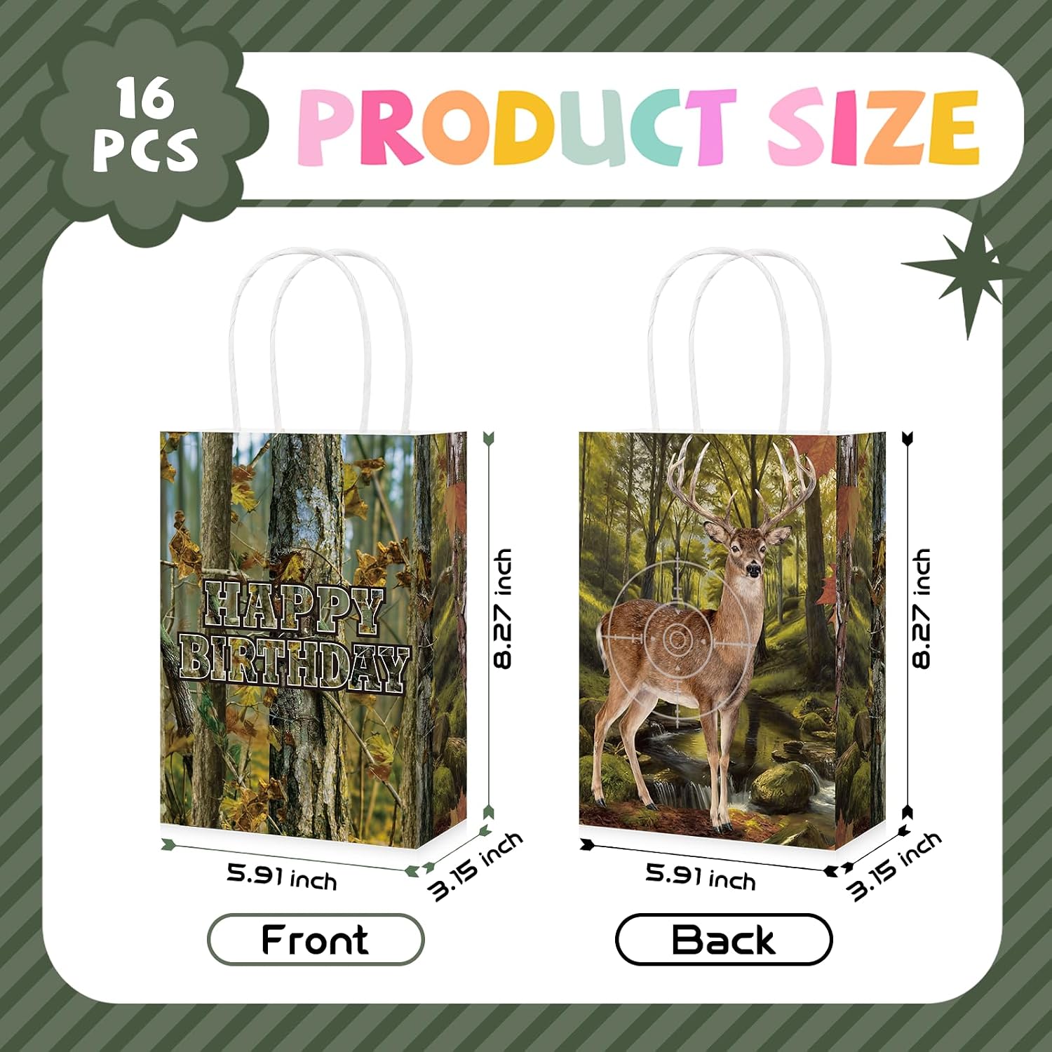 16Pcs Deer Hunting Birthday Party Favor Bags Camo Forest Goodie Bags - Grencian