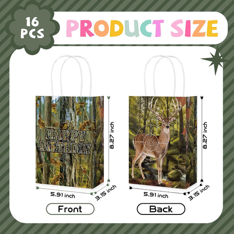 16Pcs Deer Hunting Birthday Party Favor Bags Camo Forest Goodie Bags - Grencian