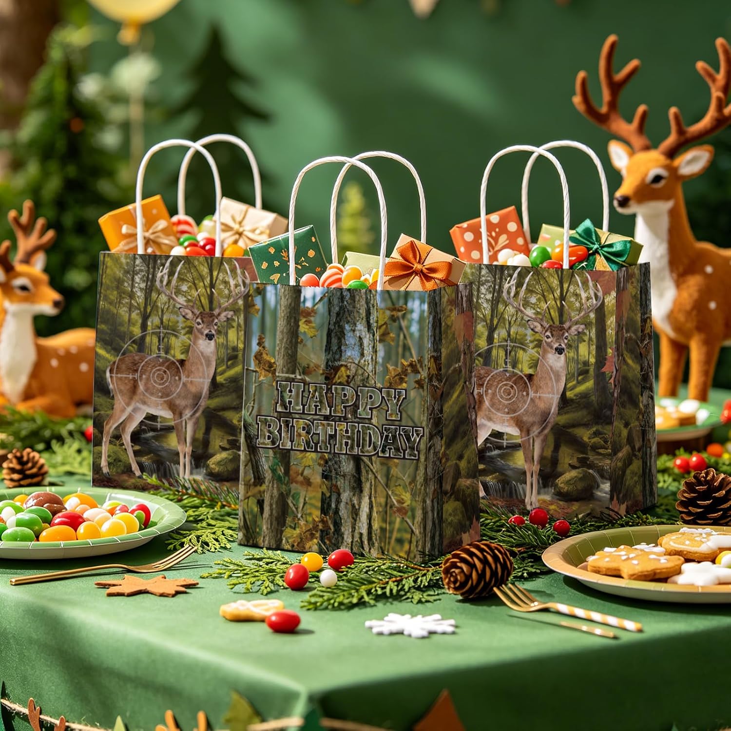 16Pcs Deer Hunting Birthday Party Favor Bags Camo Forest Goodie Bags - Grencian