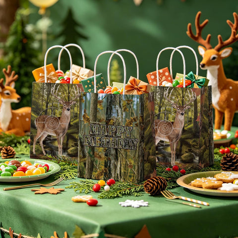 16Pcs Deer Hunting Birthday Party Favor Bags Camo Forest Goodie Bags - Grencian
